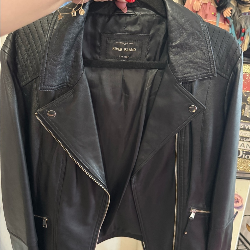 River Island Quilted Black Real Leather Jacket